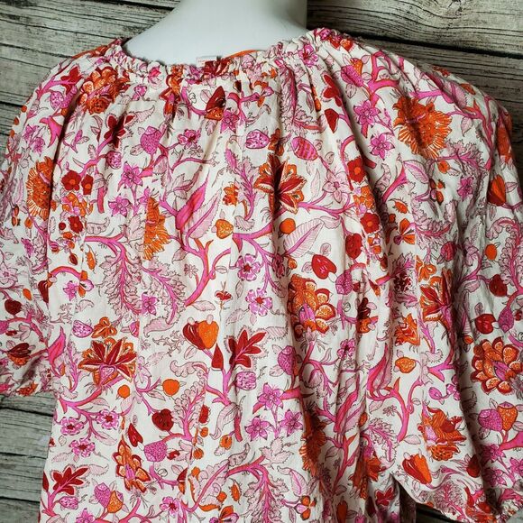 Knox Rose Top Women's XXL Floral Multicolor Print Tie Front Peasant Smocked NWT - Picture 5 of 10